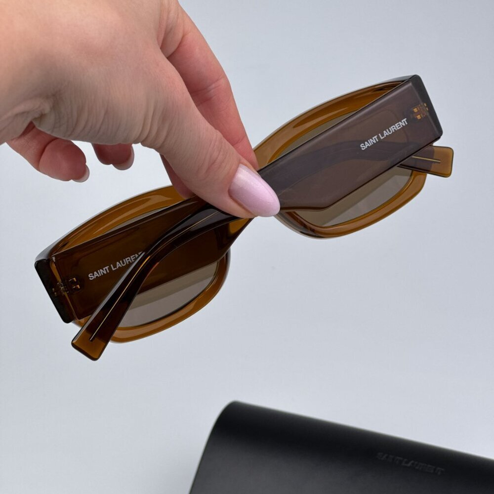 Saint Laurent SL713 003 BRAND NEW Sunglasses Transparent Brown Rectangle Unisex - Picture 2 of 10